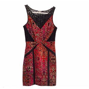Urban Outfitters Ecote crushed velvet lace inset sleeveless mini dress red pink